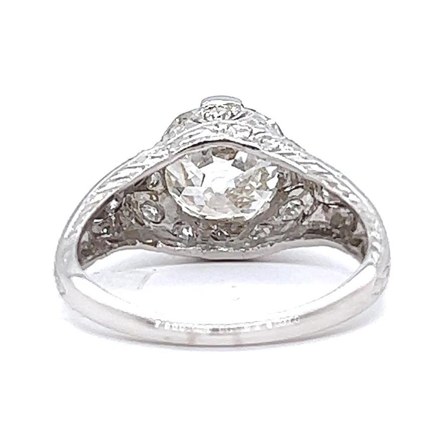 Art Deco GIA 2.71 Carats Old Mine Cut Diamond Platinum Filigree Engagement Ring 2