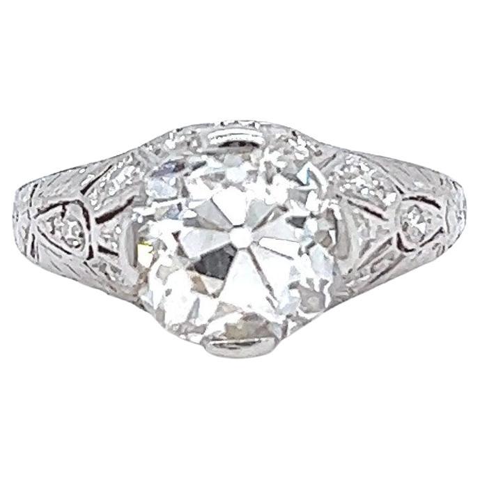 Art Deco GIA 2.71 Carats Old Mine Cut Diamond Platinum Filigree Engagement Ring
