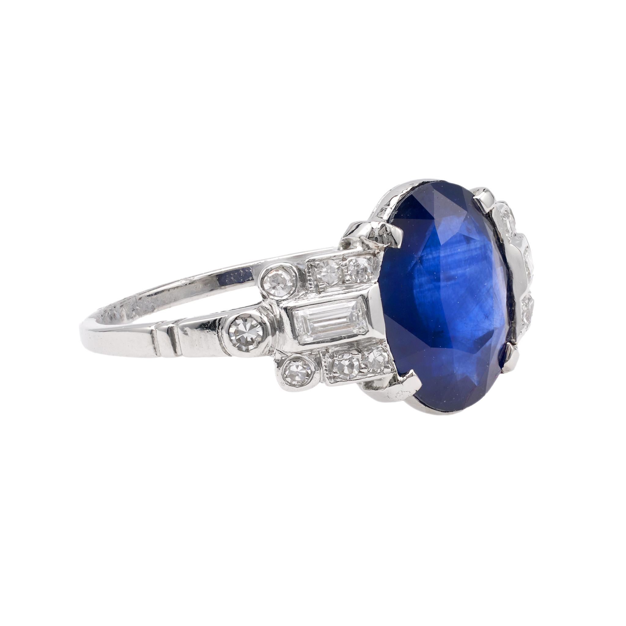 Women's or Men's Art Deco GIA 2.79 Carat Ceylon Sapphire Diamond Platinum Ring