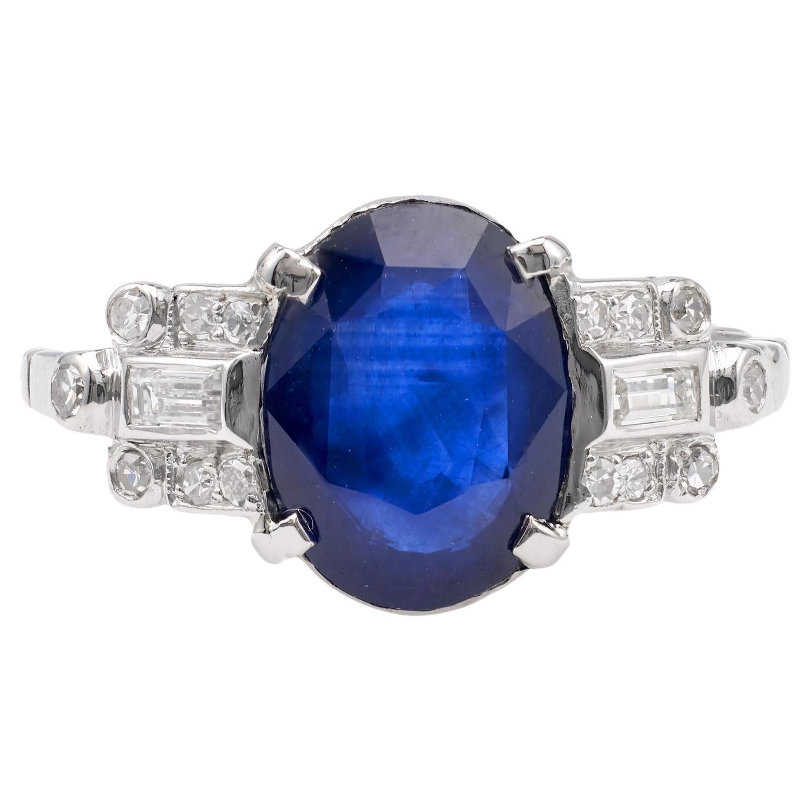 Art Deco GIA 2.79 Carat Ceylon Sapphire Diamond Platinum Ring For Sale