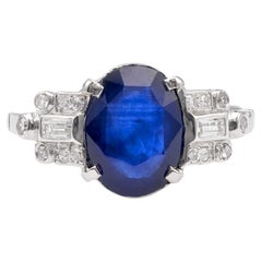 Vintage Art Deco GIA 2.79 Carat Ceylon Sapphire Diamond Platinum Ring