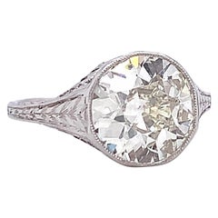 Art Deco GIA 2.94 Old European Cut Diamond Platinum Engagement Ring