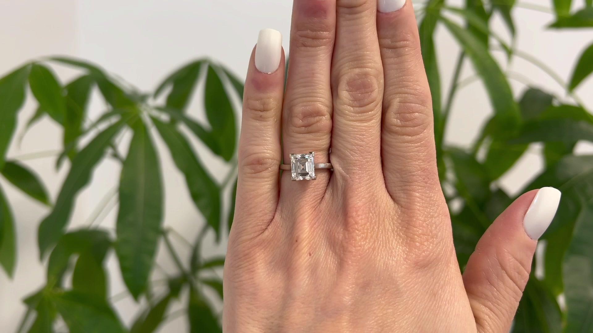 Emerald Cut Art Deco Gia 2.96 Carats Elongated Carré Cut Diamond Platinum Engagement Ring
