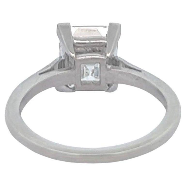 Art Deco Gia 2.96 Carats Elongated Carré Cut Diamond Platinum Engagement Ring 1