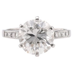 Art Deco GIA 3 Carat Round Brilliant Cut Diamond Platinum Engagement Ring