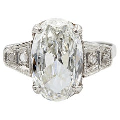 Art Deco GIA 3.00 Carat Oval Cut Diamond Platinum Ring