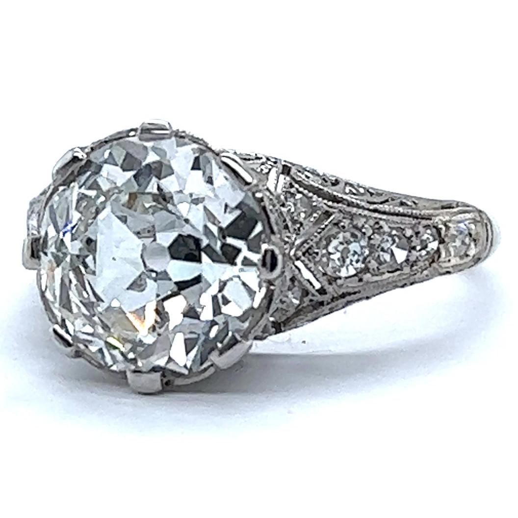 Art Deco GIA 3.01 Carat Old European Cut Platinum Filigree Engagement Ring 1