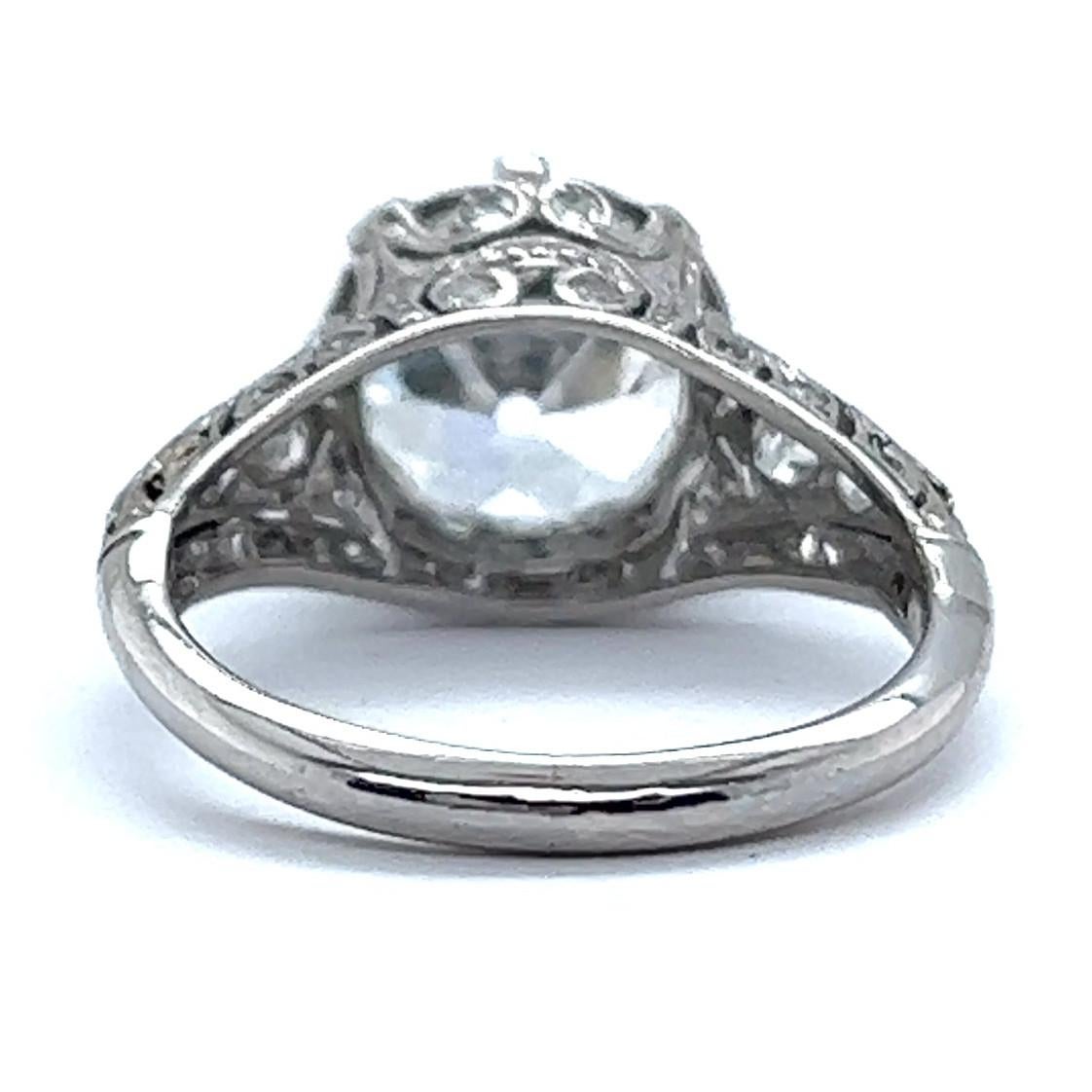 Art Deco GIA 3.01 Carat Old European Cut Platinum Filigree Engagement Ring 2