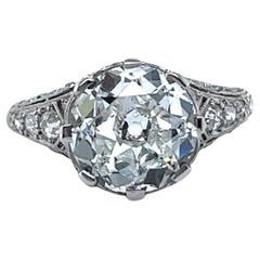 Art Deco GIA 3.01 Carat Old European Cut Platinum Filigree Engagement Ring