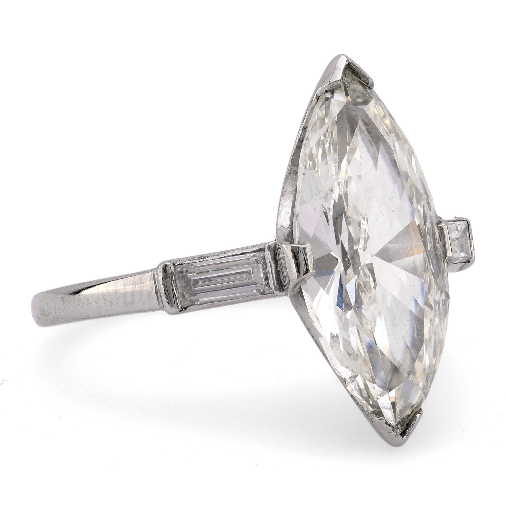 Marquise Cut Art Deco GIA 3.01 carat marquise cut diamond platinum engagement ring