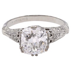 Anello di fidanzamento in platino Art Deco GIA da 3,01 carati con diamante taglio Old Mine