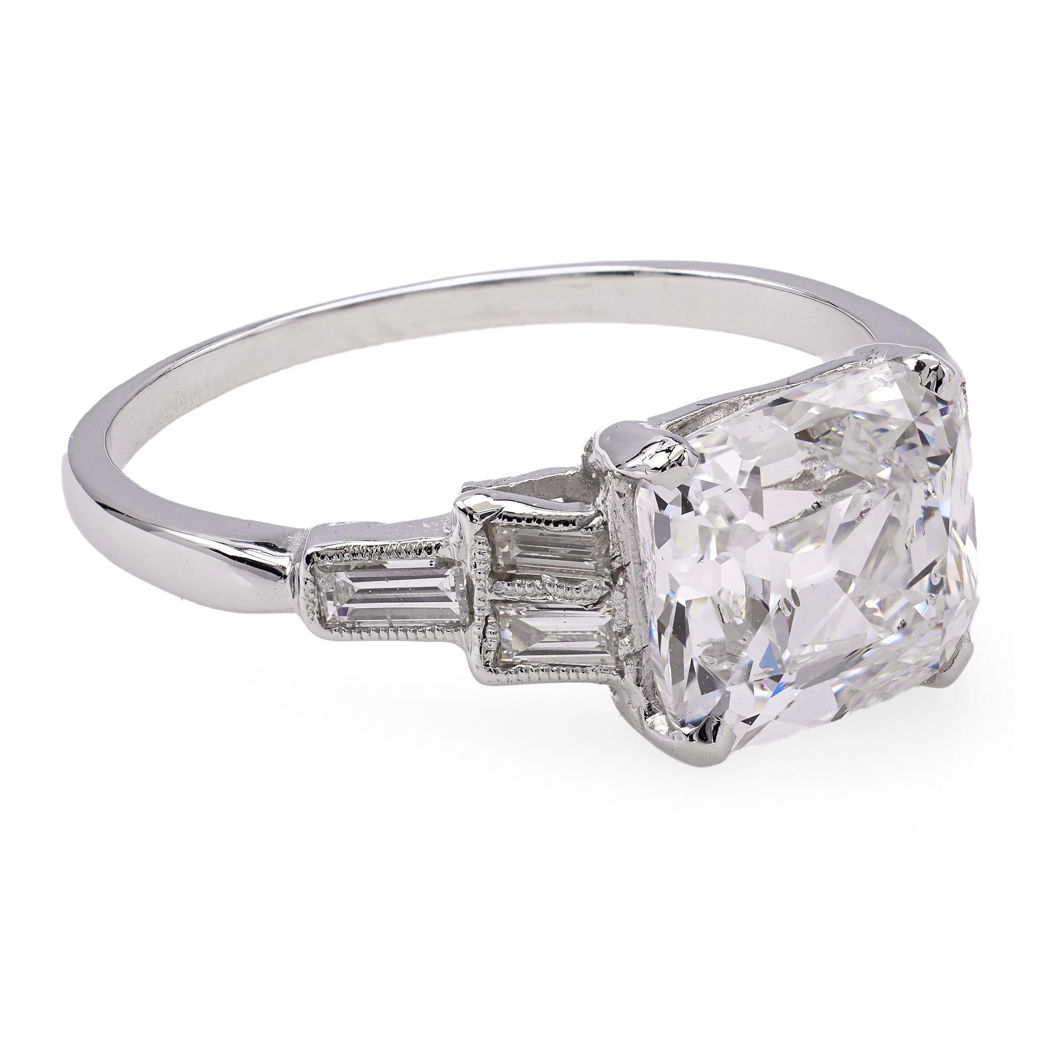 Art Deco GIA 3.01 Old Mine Cut Diamond 14k White Gold Ring 1