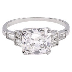 Art Deco GIA 3.01 Old Mine Cut Diamond 14k White Gold Ring