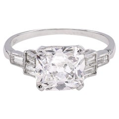 Art Deco GIA 3.01 Old Mine Cut Diamond 14k White Gold Ring