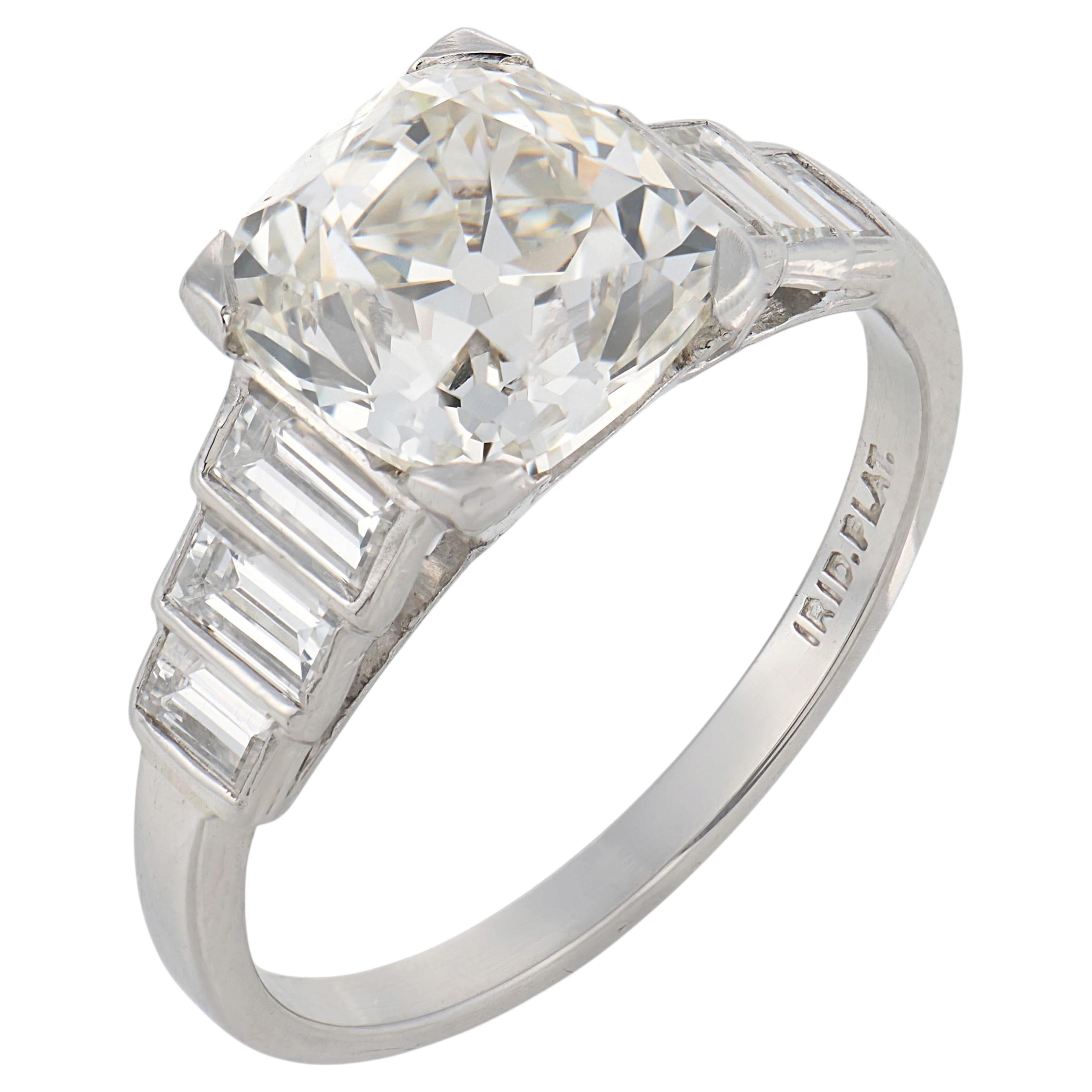 Anillo de compromiso de platino con diamante talla mina antigua Art Déco GIA de 3.02 quilates