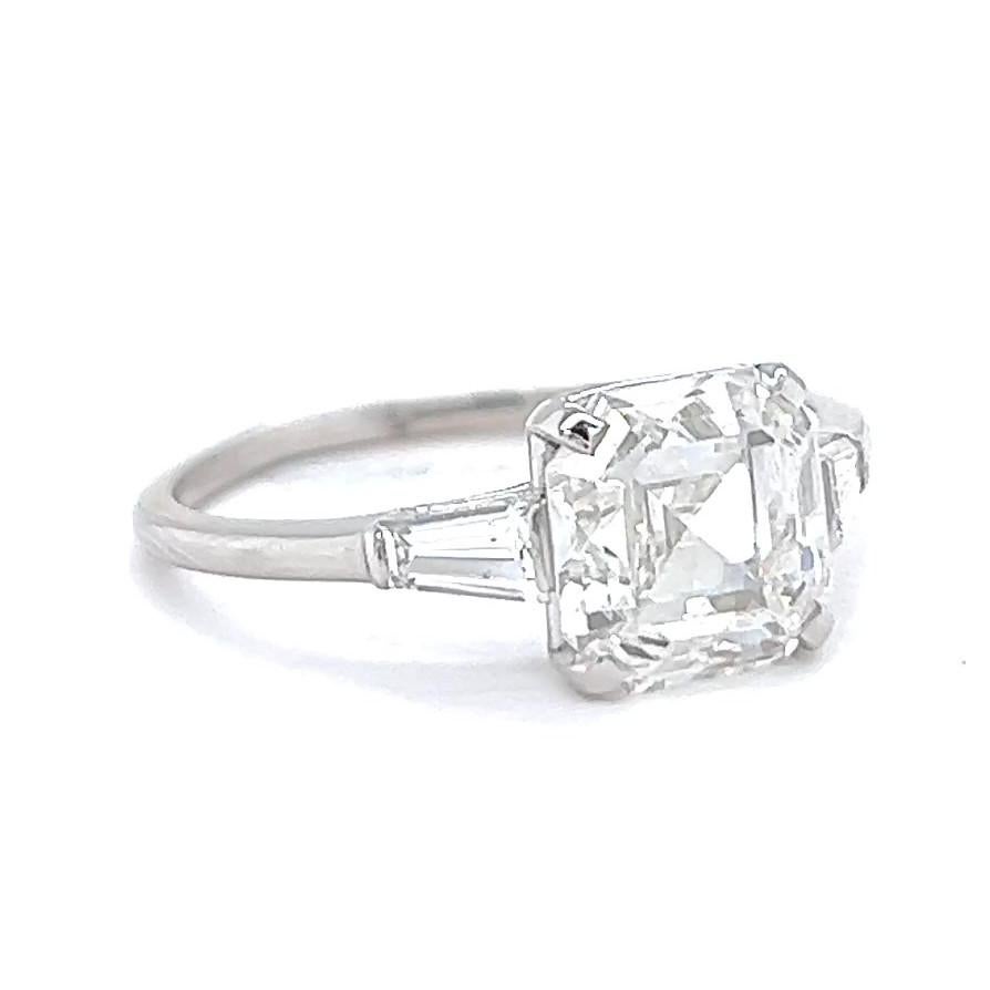 Women's or Men's Art Deco GIA 3.02 Carats Asscher Cut Diamond Platinum Engagement Ring