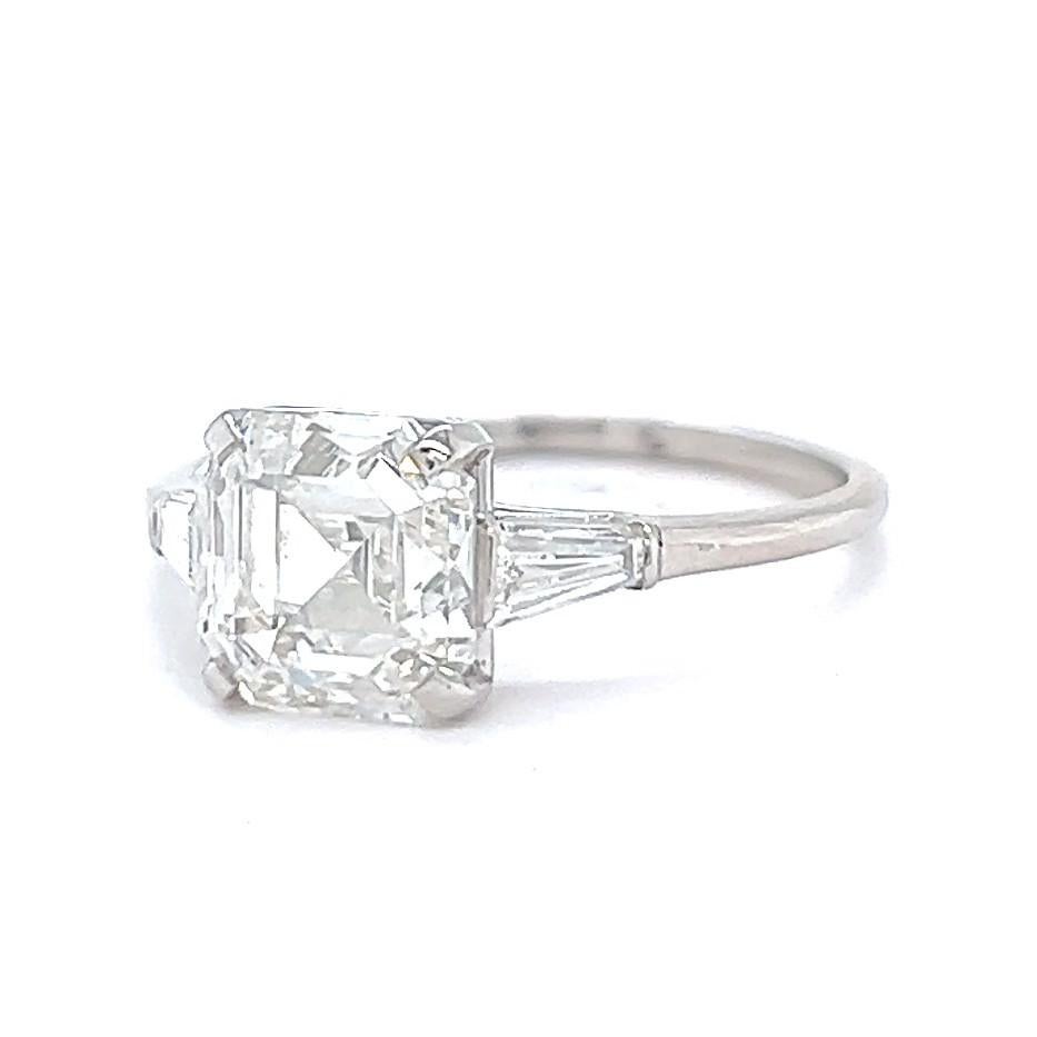 Art Deco GIA 3.02 Carats Asscher Cut Diamond Platinum Engagement Ring 1