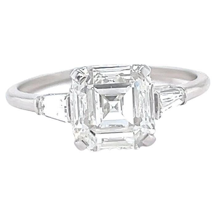 Art Deco GIA 3.02 Carats Asscher Cut Diamond Platinum Engagement Ring