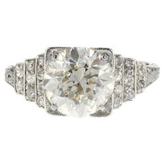 Art Deco GIA 3.03 Carat Round Brilliant-Cut Diamond Cluster/Halo Engagement Ring