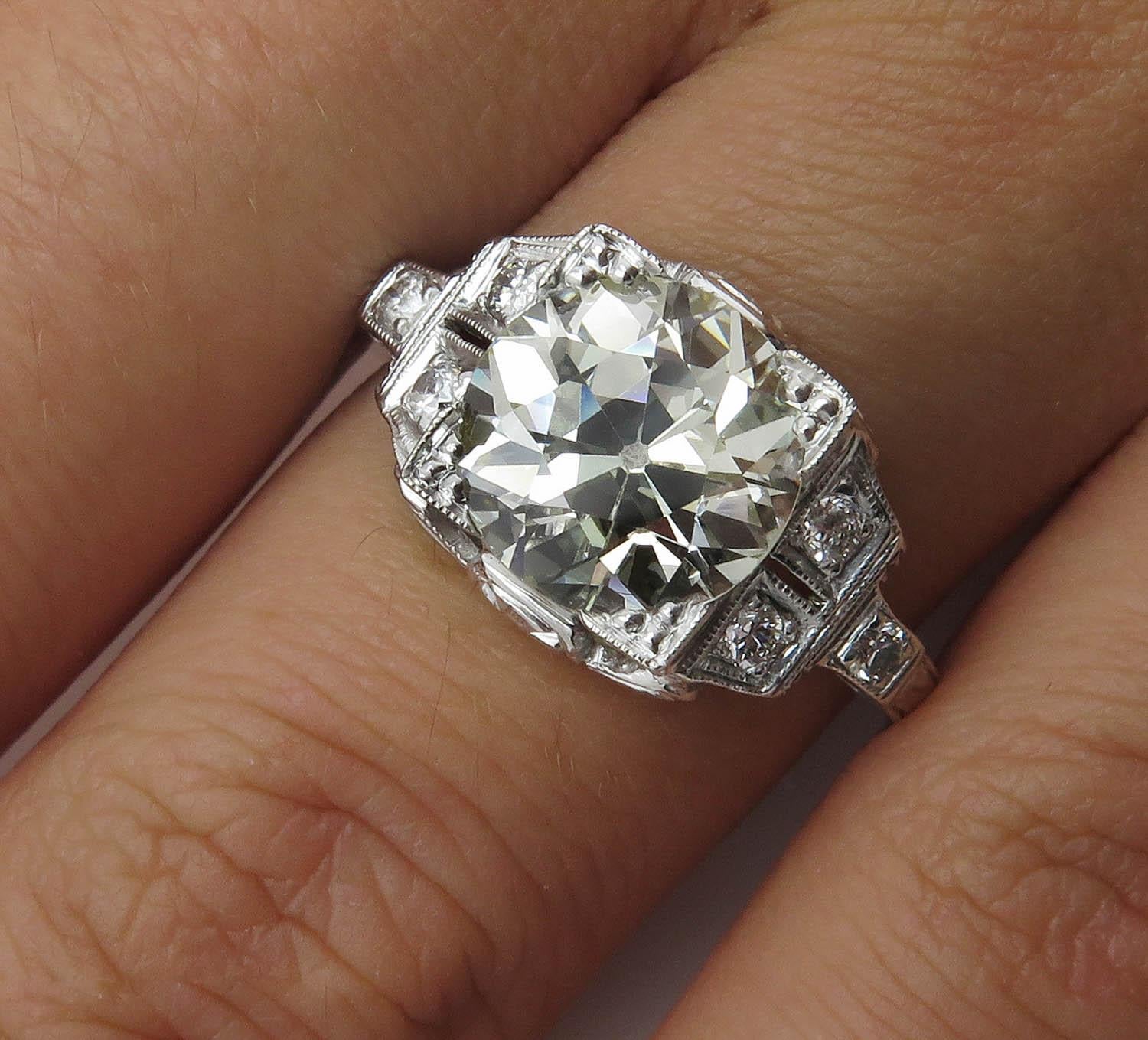 Art Deco GIA 3.05 Carat Old European Diamond Wedding Platinum Ring 7