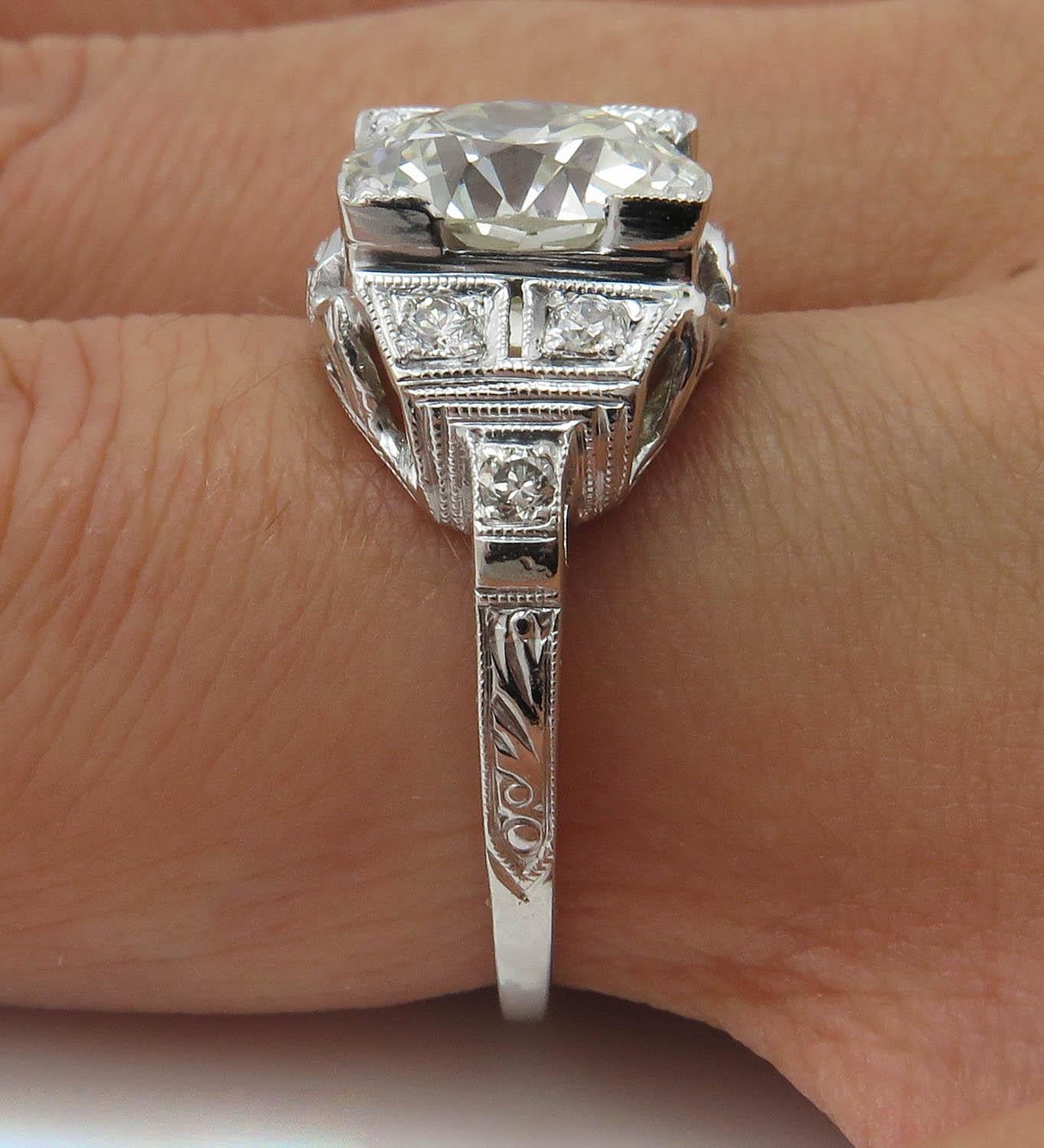 Art Deco GIA 3.05 Carat Old European Diamond Wedding Platinum Ring 8