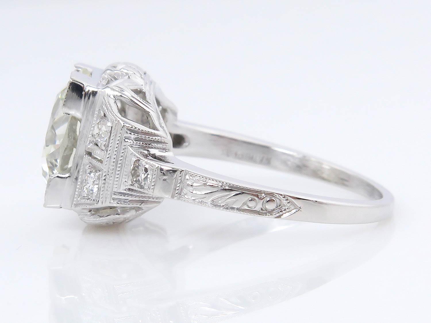 Women's Art Deco GIA 3.05 Carat Old European Diamond Wedding Platinum Ring