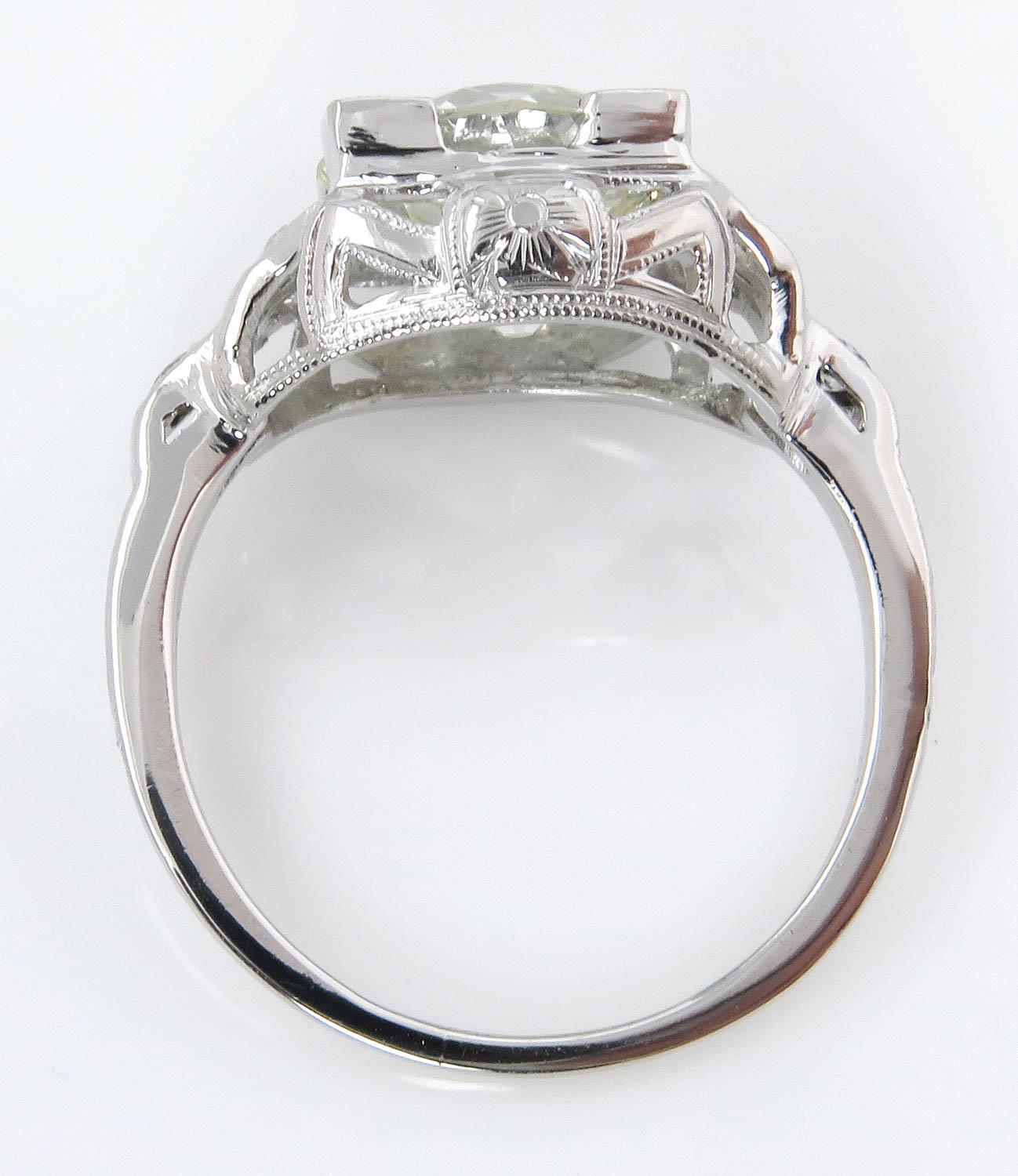 Art Deco GIA 3.05 Carat Old European Diamond Wedding Platinum Ring 2