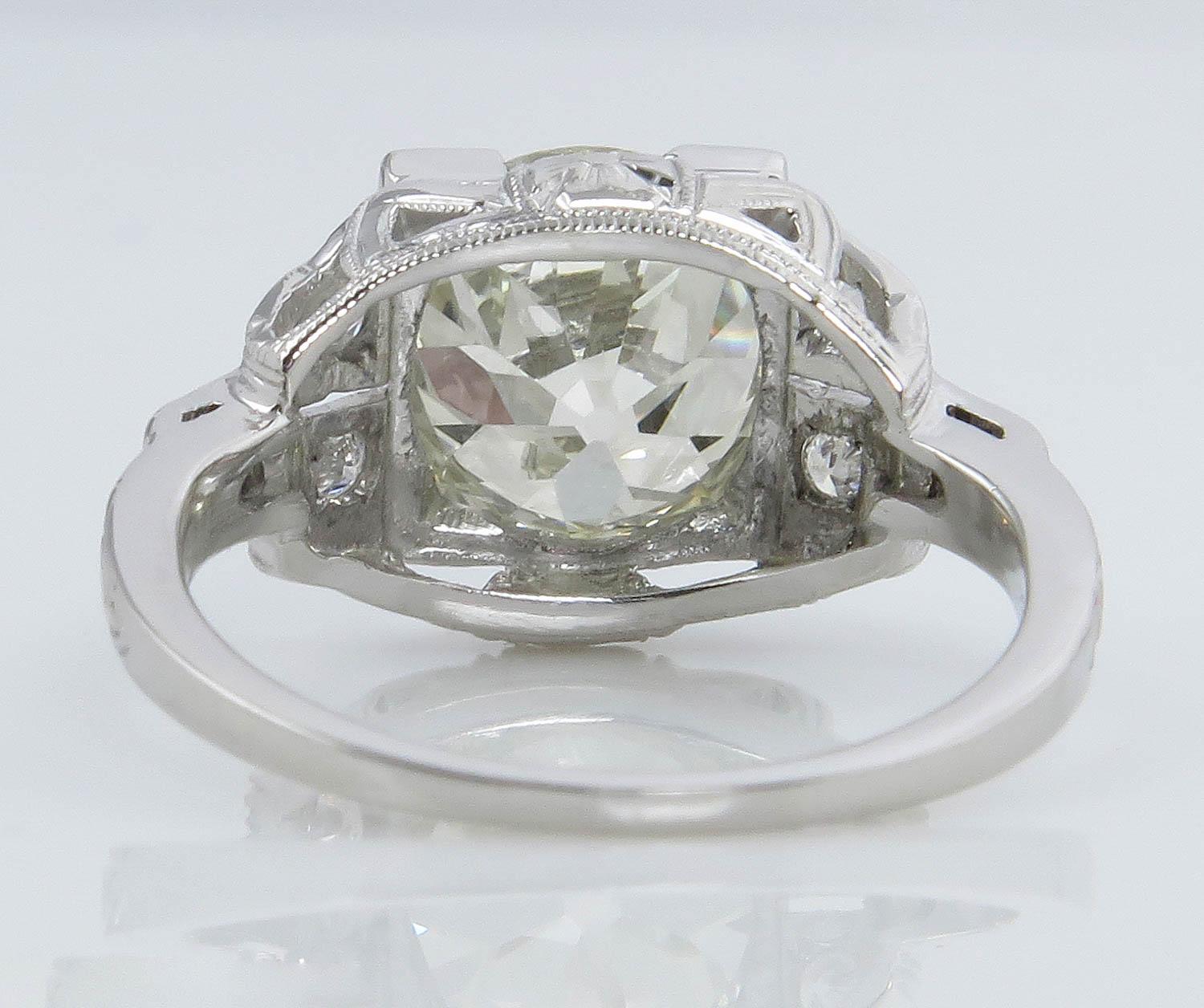 Art Deco GIA 3.05 Carat Old European Diamond Wedding Platinum Ring 3