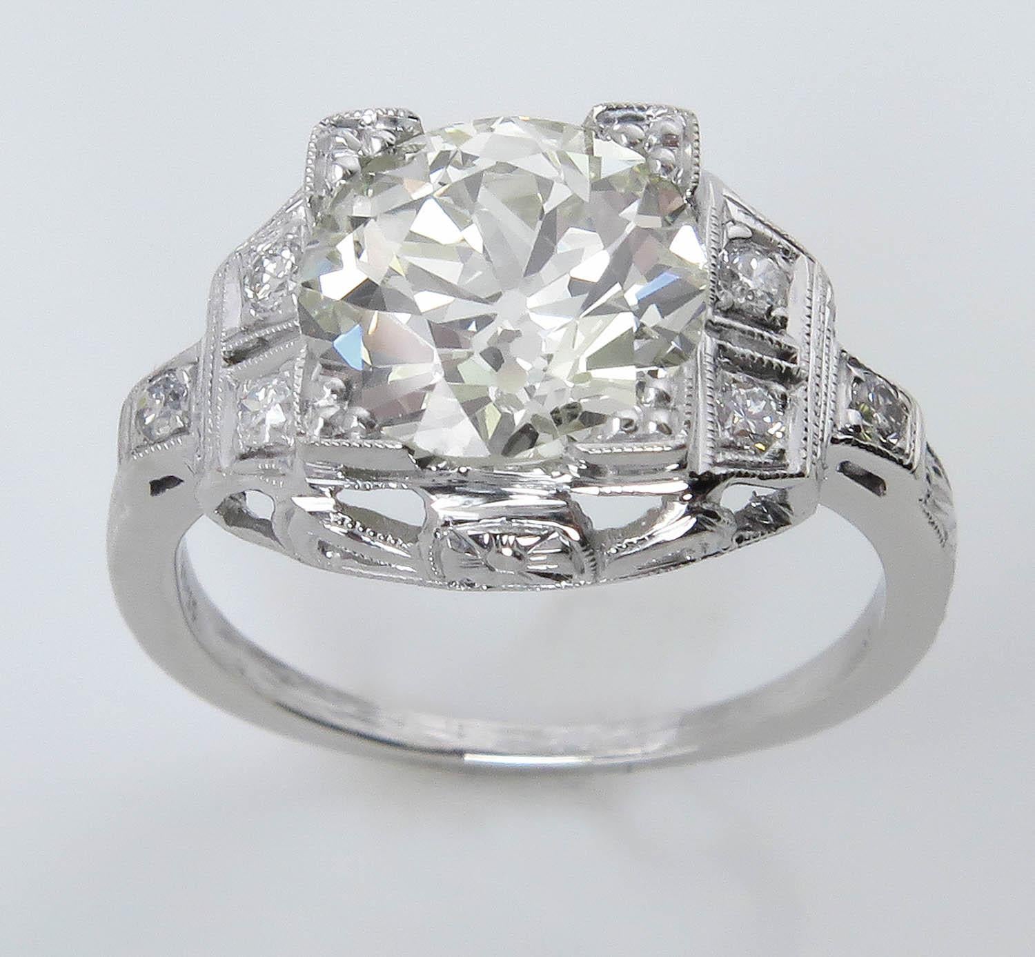 Art Deco GIA 3.05 Carat Old European Diamond Wedding Platinum Ring 4