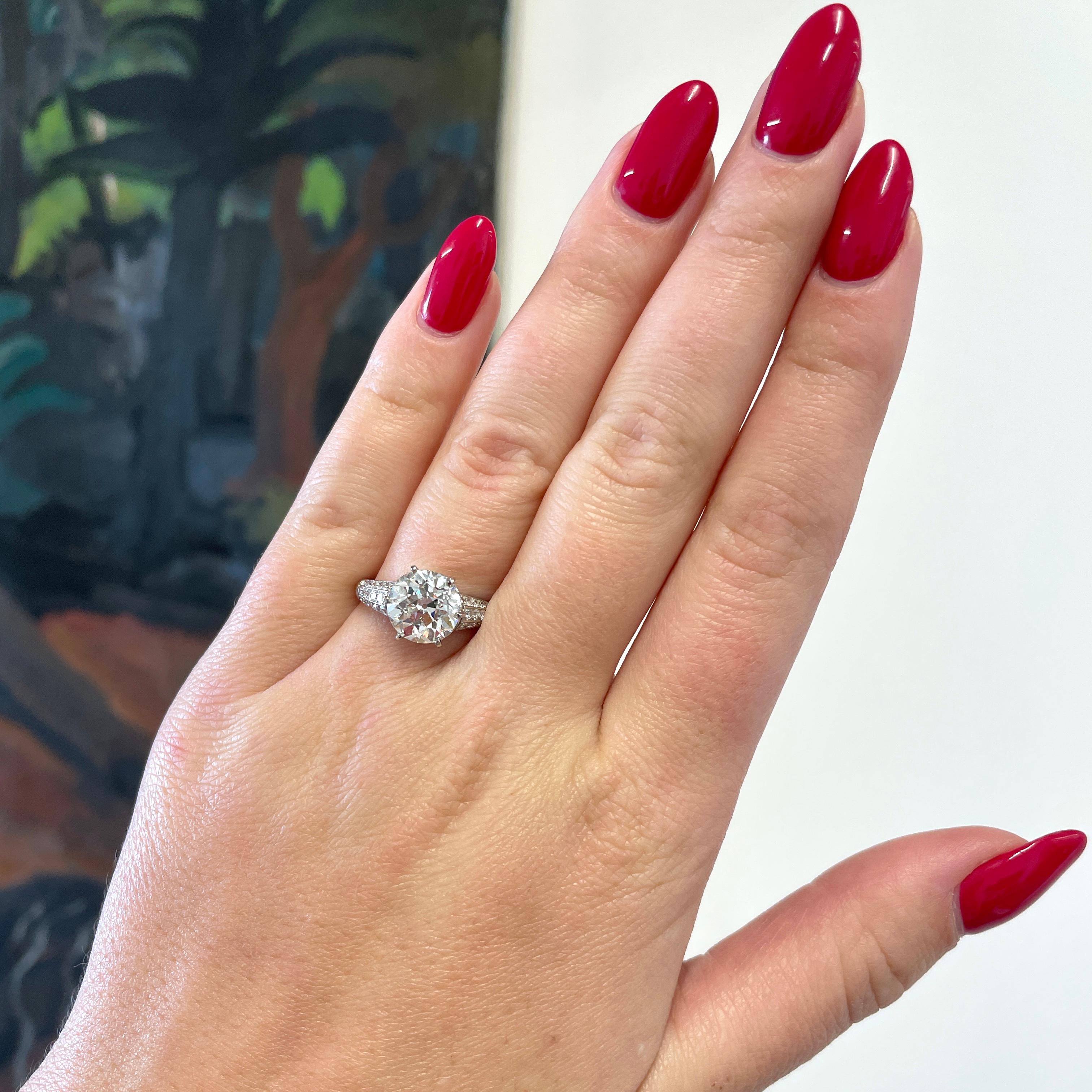 If you are looking for the ultimate antique engagement ring, consider this Art Deco GIA 3.06 carat Diamond Platinum Engagement Ring. This ring features a beautiful antique Old European Cut Diamond, intricate design and exquisite craftsmanship. Just