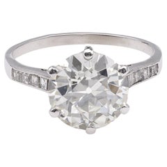 Anello in platino con diamante vecchio taglio europeo Art Deco GIA da 3.06 carati