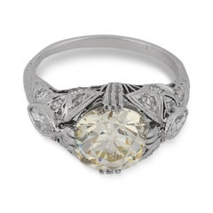 Art Deco GIA 3.09 carat old European cut diamond platinum engagement ring