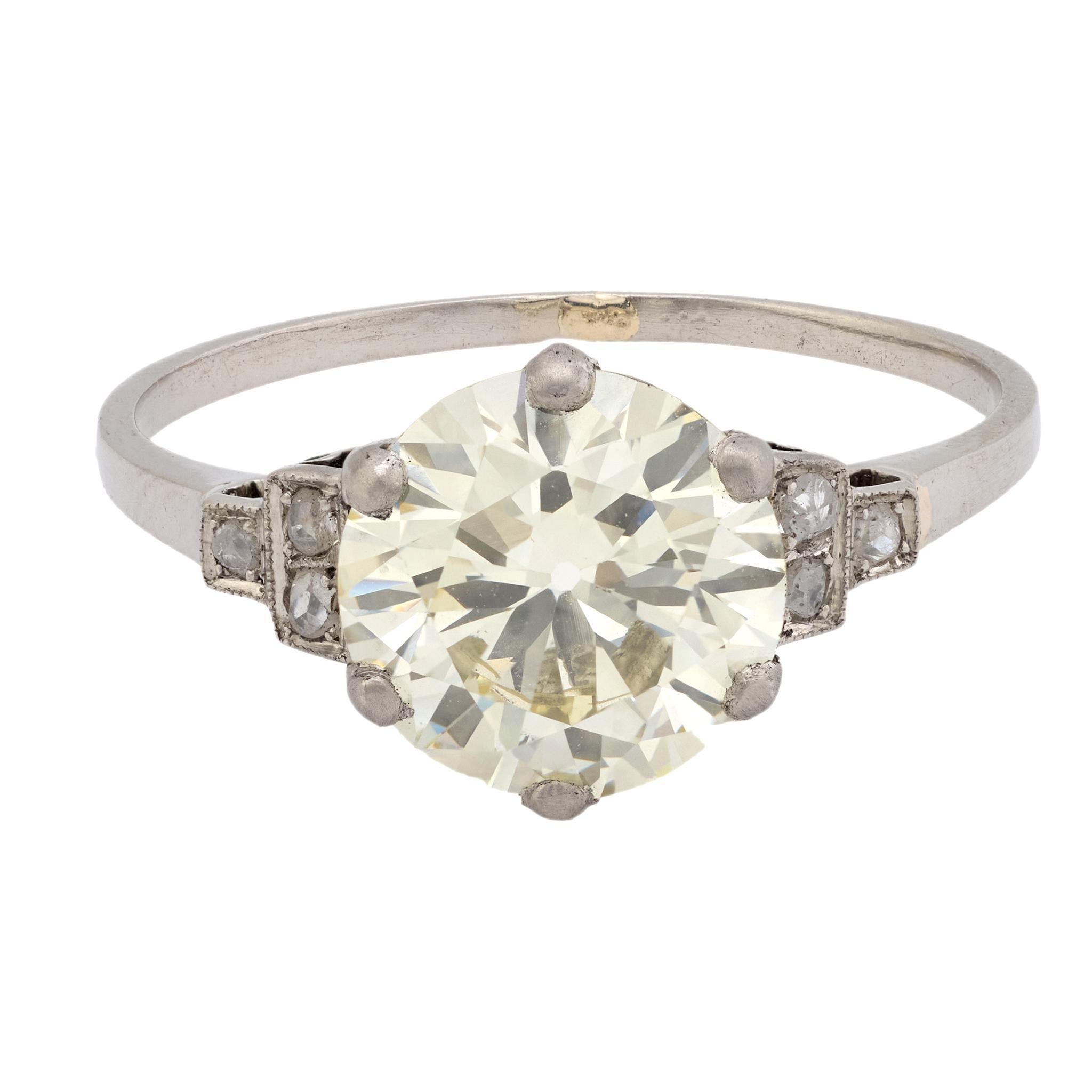 Art Deco Verlobungsring, GIA 3.11 Karat Diamant Platin (Art déco) im Angebot