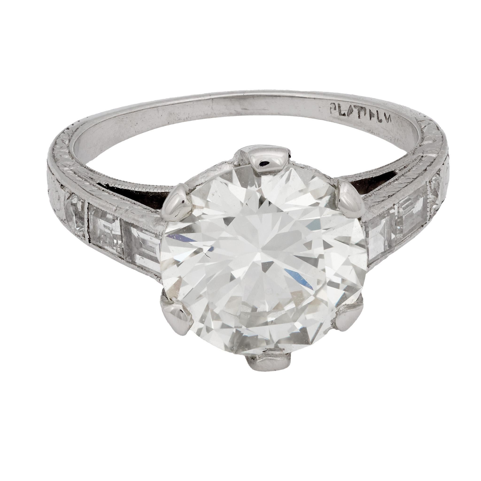 Anillo de compromiso Art Déco GIA 3.11 quilates diamante platino en Bueno estado para la venta en Beverly Hills, CA