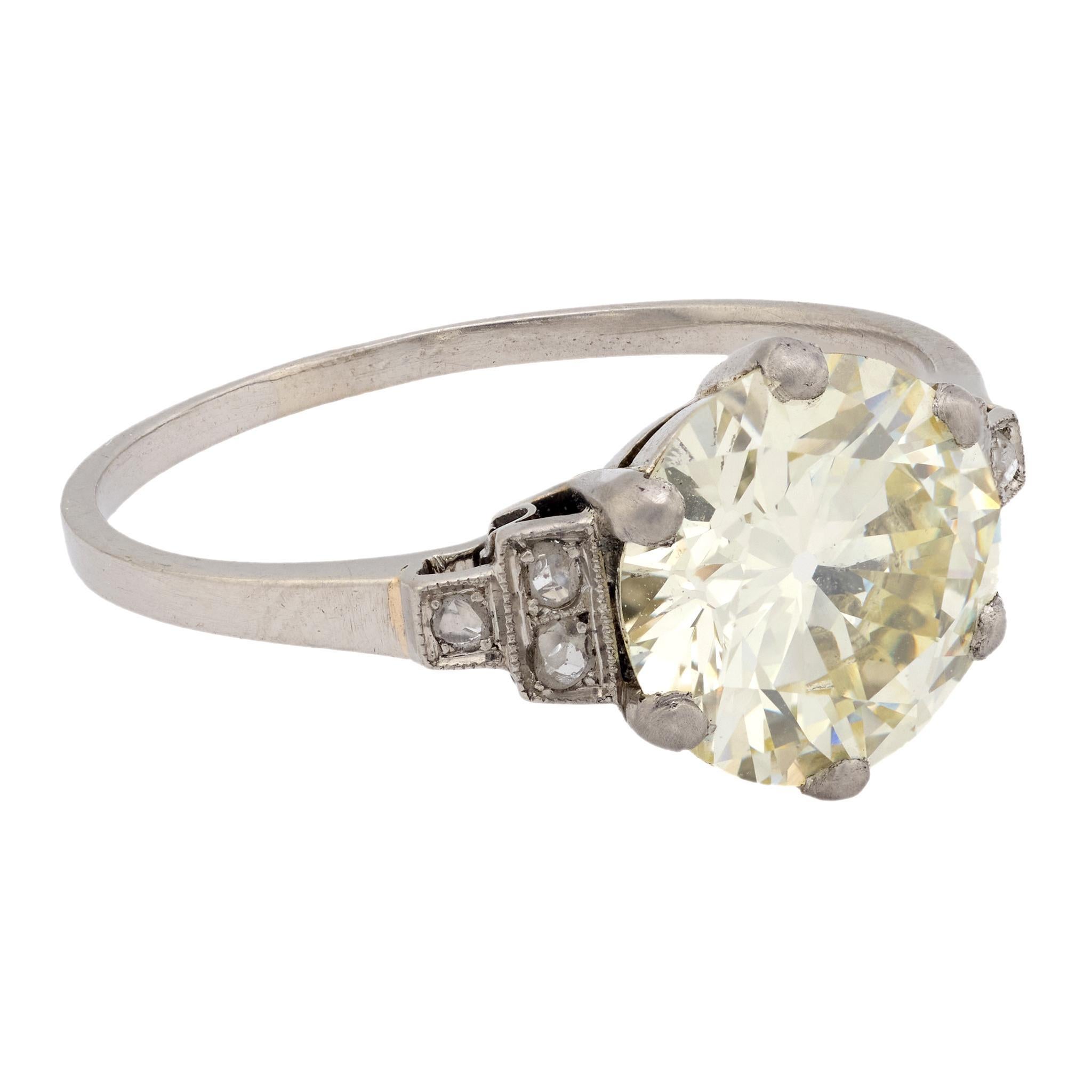 Art Deco Verlobungsring, GIA 3.11 Karat Diamant Platin im Zustand „Gut“ im Angebot in Beverly Hills, CA