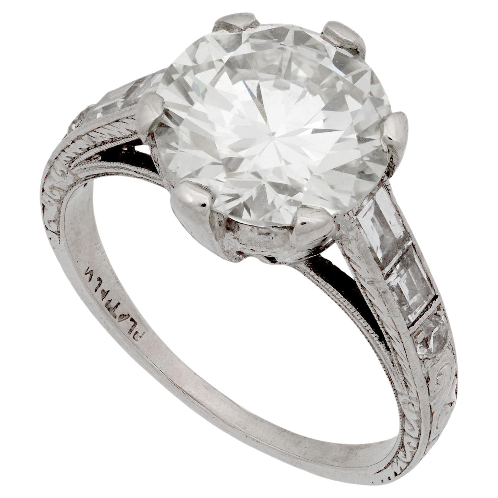Anillo de compromiso Art Déco GIA 3.11 quilates diamante platino en venta