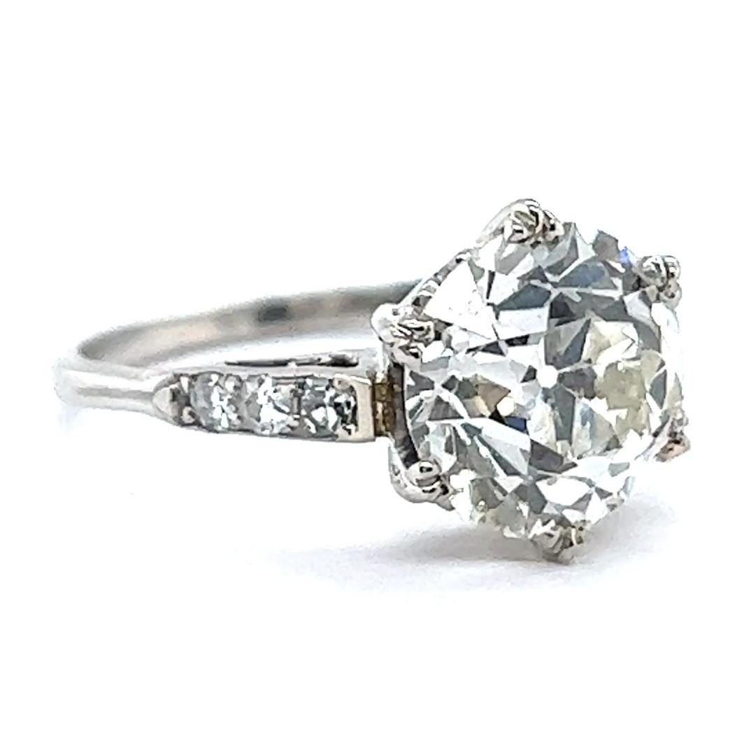 Art Deco GIA 3.11 Carats Old European Cut Diamond Platinum Engagement Ring In Excellent Condition In Beverly Hills, CA