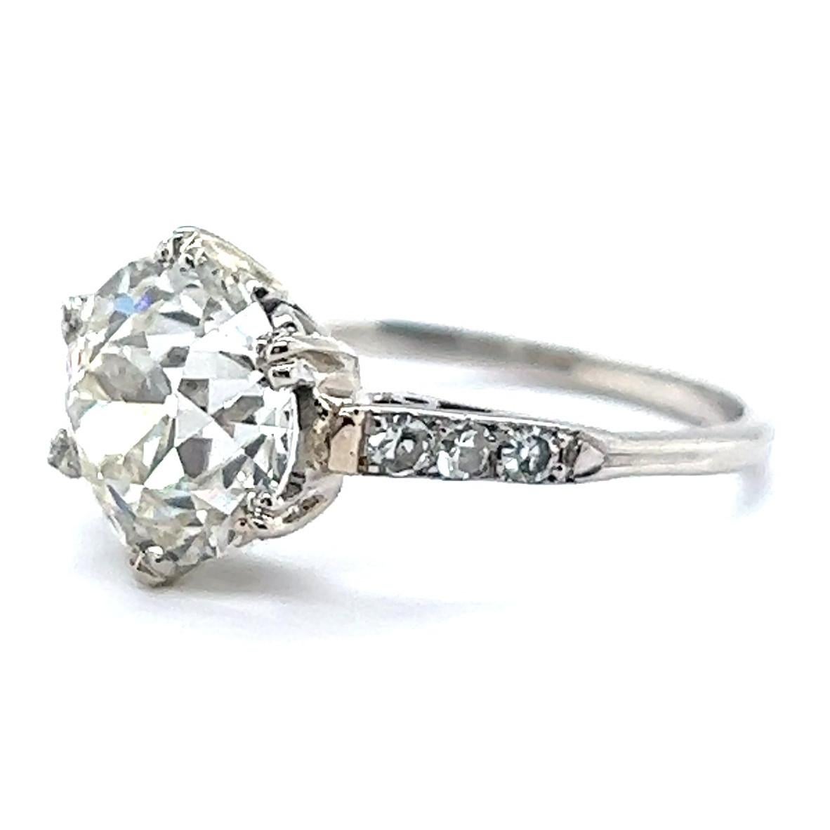 Women's or Men's Art Deco GIA 3.11 Carats Old European Cut Diamond Platinum Engagement Ring