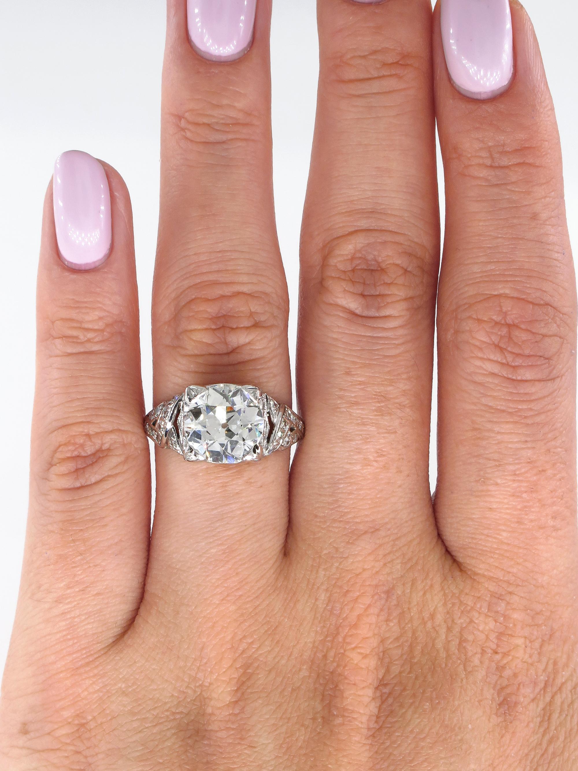 Art Deco GIA 3.14 Carat Antique Old European Diamond Plat Wedding Ring 8