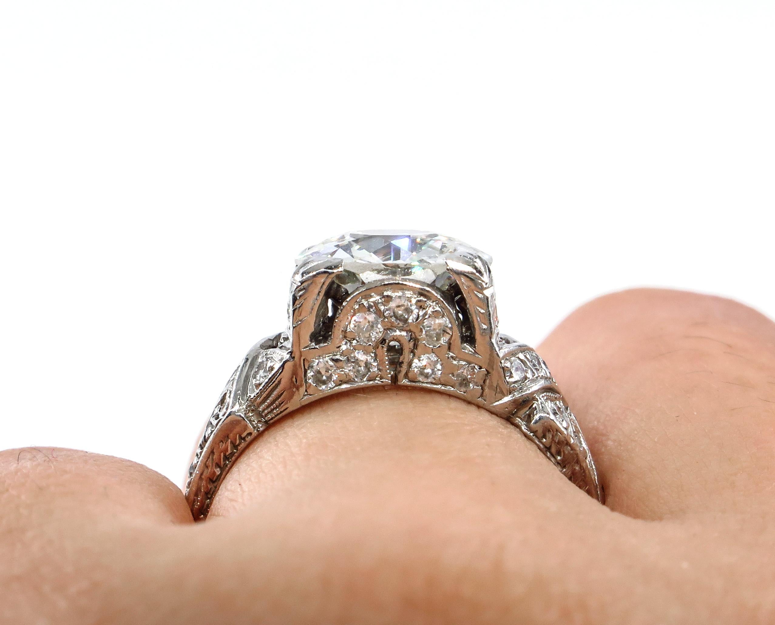 Art Deco GIA 3.14 Carat Antique Old European Diamond Plat Wedding Ring 10