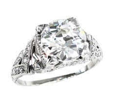 Art Deco GIA 3.14 Carat Antique Old European Diamond Plat Wedding Ring