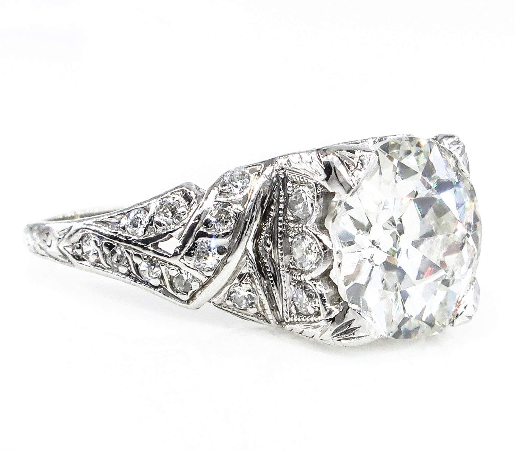 Art Deco GIA 3.14 Carat Antique Old European Diamond Plat Wedding Ring In Good Condition In New York, NY