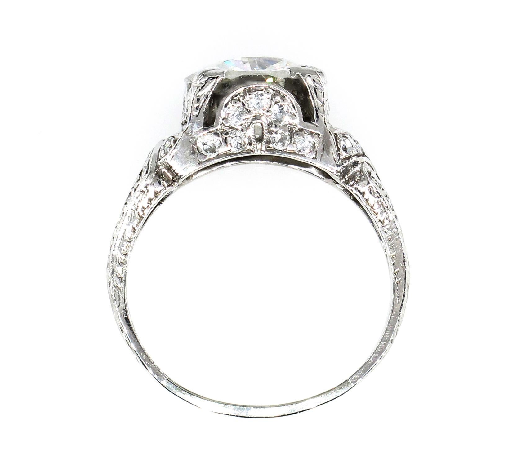 Art Deco GIA 3.14 Carat Antique Old European Diamond Plat Wedding Ring 1