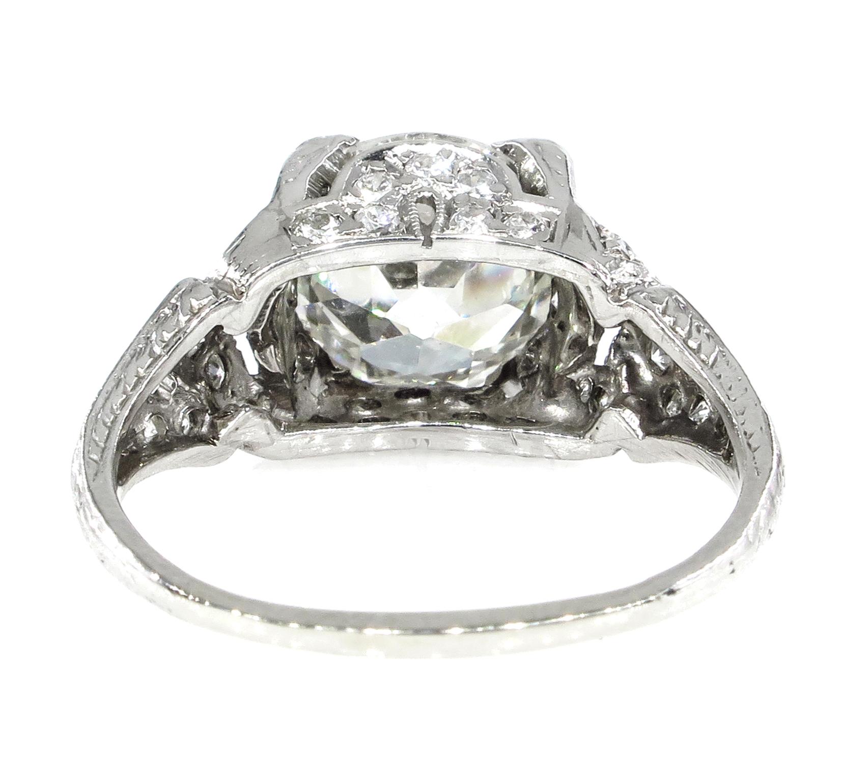 Art Deco GIA 3.14 Carat Antique Old European Diamond Plat Wedding Ring 2