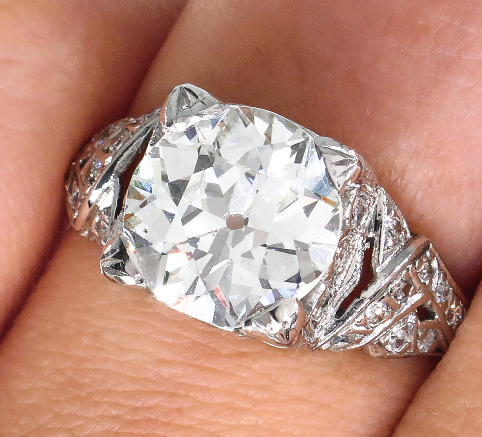 Art Deco GIA 3.14 Carat Antique Old European Diamond Plat Wedding Ring 3