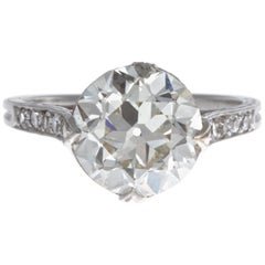 Art Deco GIA 3.16 Carat Old European Cut Diamond Platinum Ring