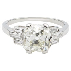 Art Deco GIA 3.18 Carat Old Mine Cut Diamond Platinum Ring