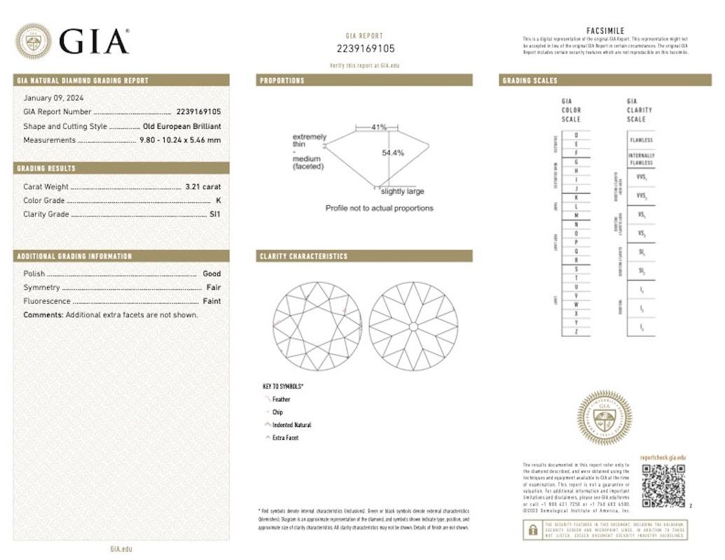 Platinring, Art déco, GIA 3,21 Karat Diamant im alteuropäischen Schliff, Saphir, Platin 2