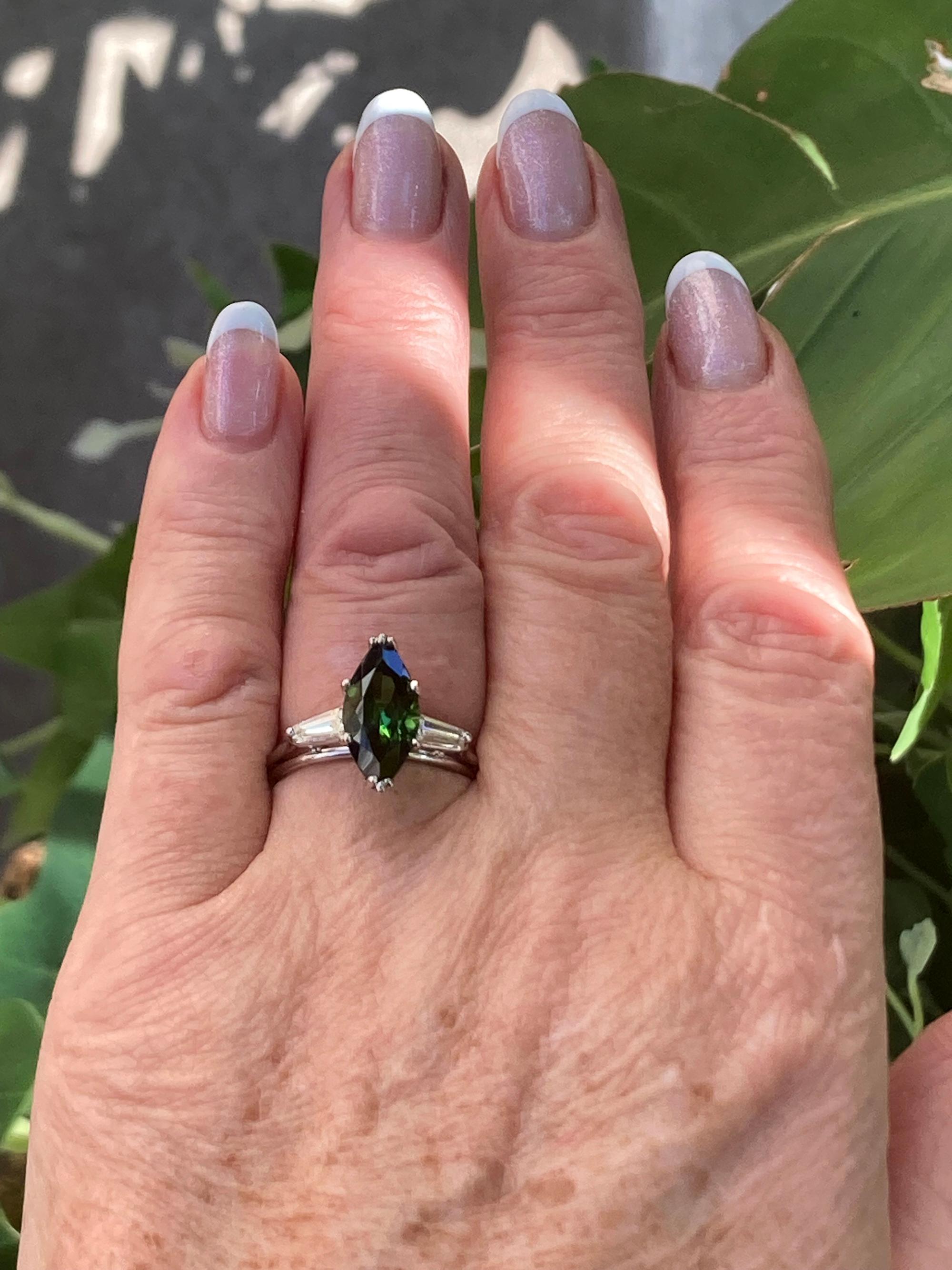 Art Deco GIA 3.24Carat Green Tourmaline Diamond Engagement Wedding Platinum Ring For Sale 10