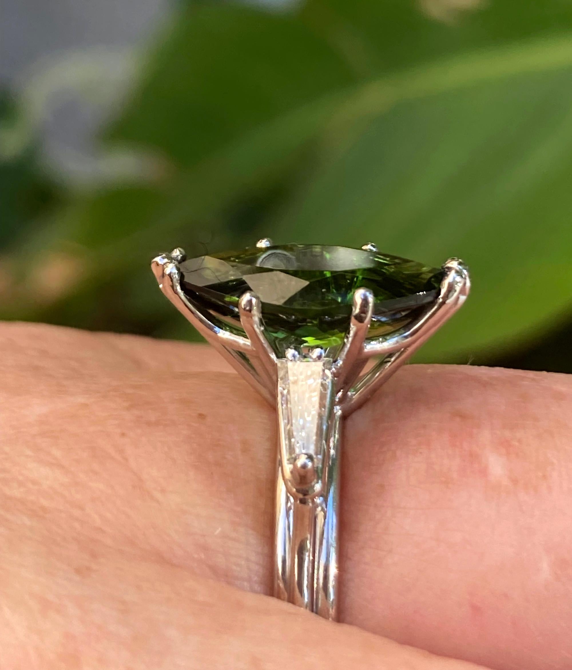 Art Deco GIA 3.24Carat Green Tourmaline Diamond Engagement Wedding Platinum Ring For Sale 11